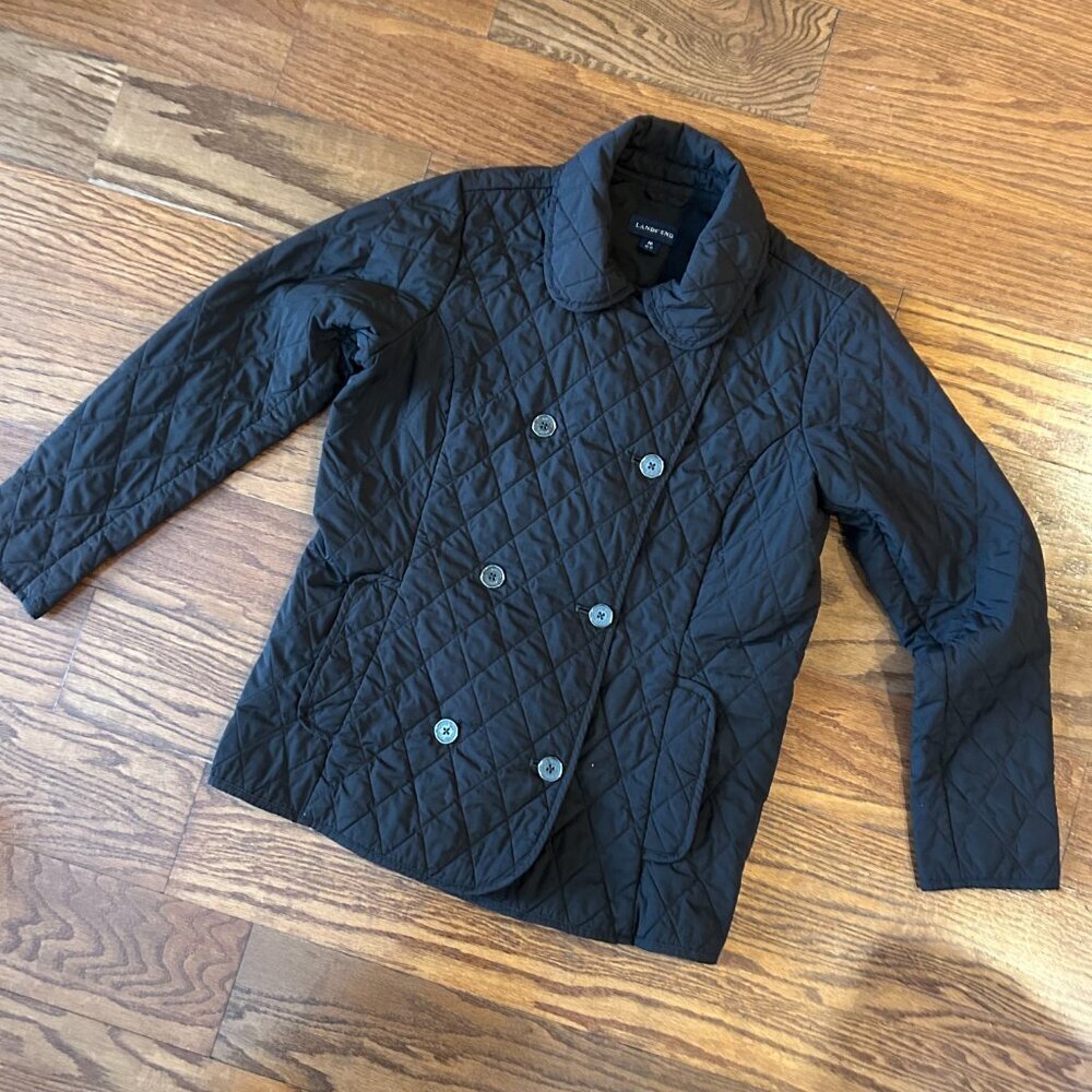 Lands End Double Breasted Diamond Quilted Pea Coat Lightweight Size Medium - Picture 3 of 11